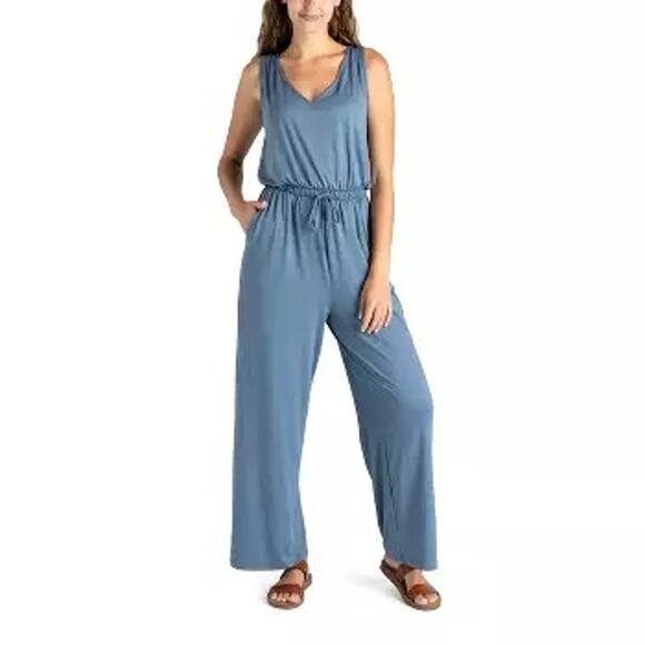 ALL THREADS Blue V Neck Jumpsuit Sleeveless Elastic Waist MEDIUM Pockets - Picture 1 of 8